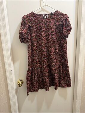 Women’s Black Floral Mini Dress with Pink Accents
